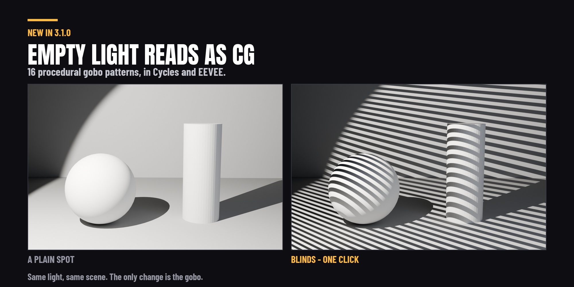 A plain spot, then the same light through a gobo