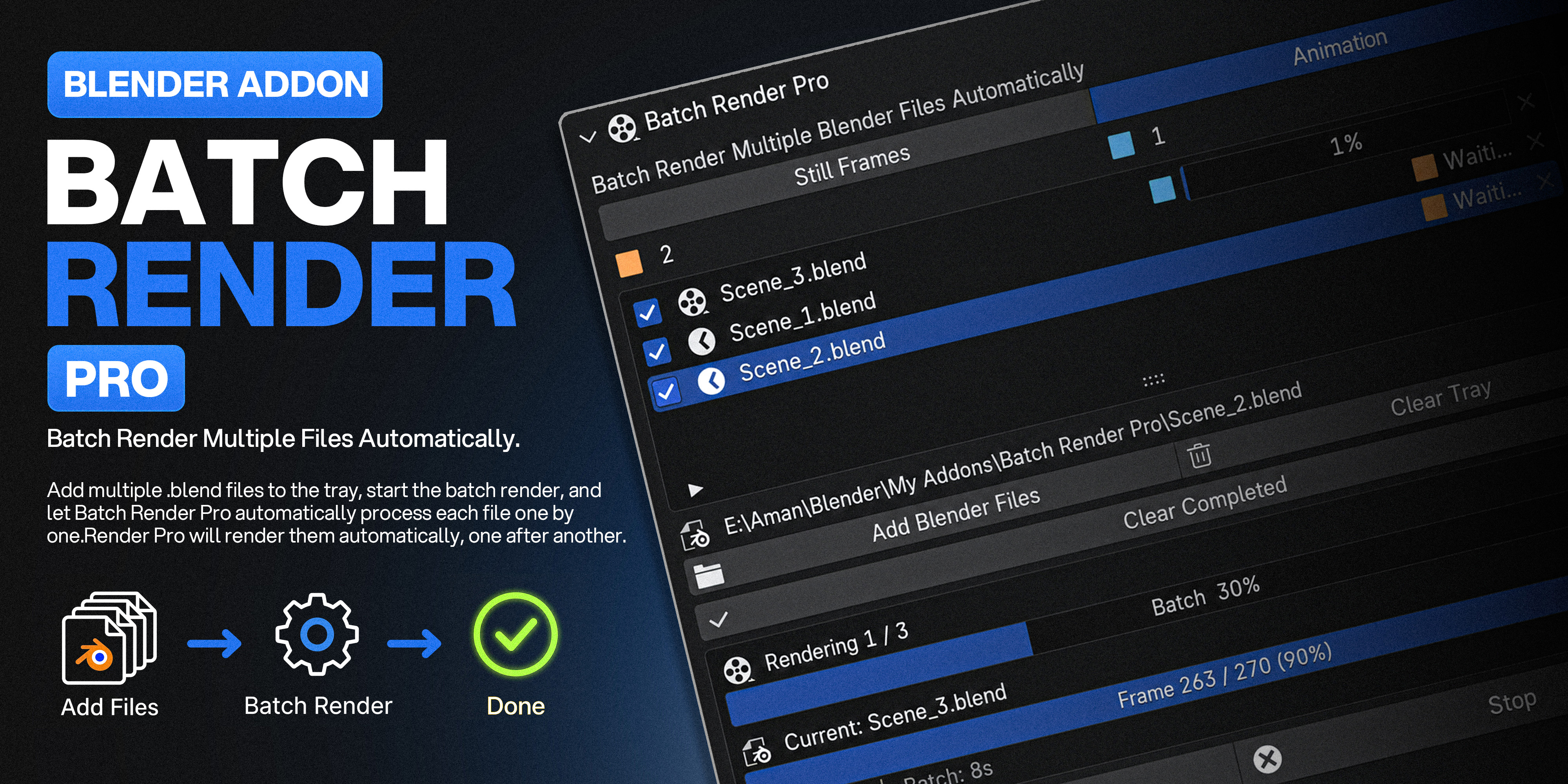 Batch Render Pro — Batch Render Multiple Blender Files Automatically