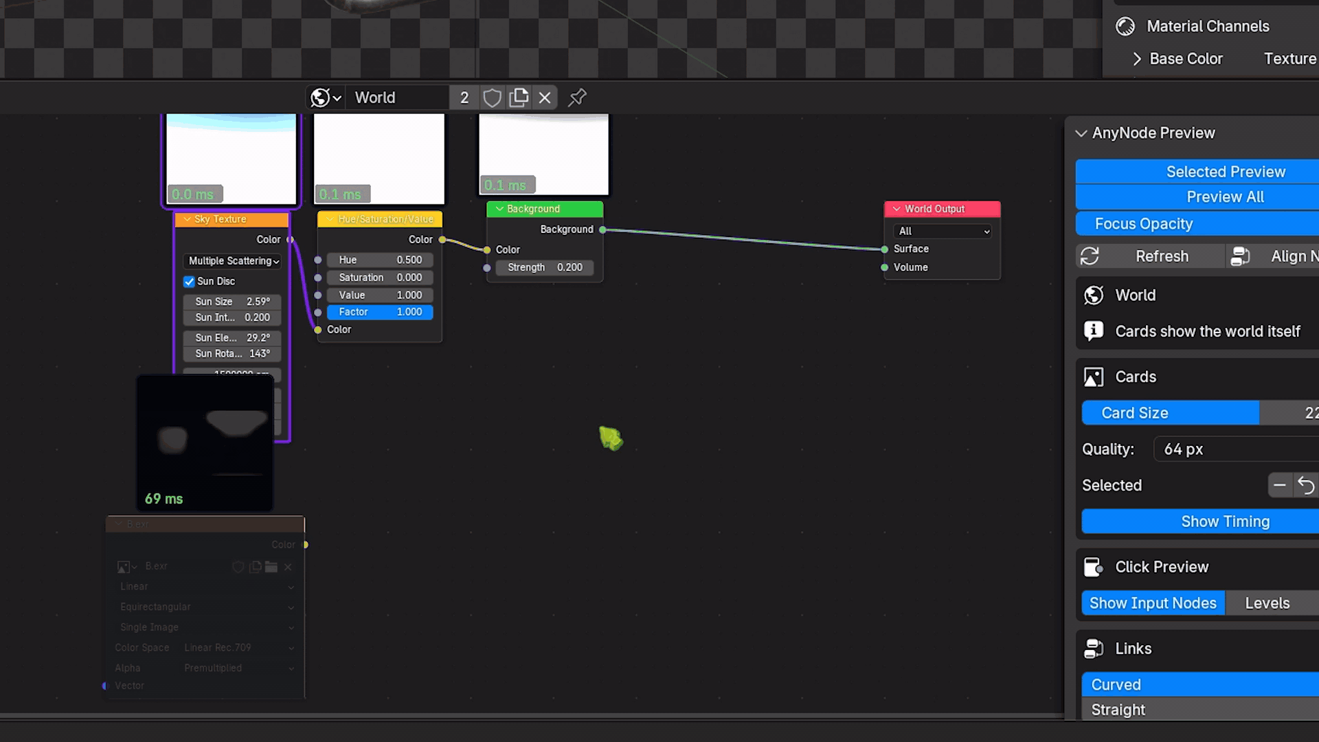 World shader node preview rendering an HDRI environment in Blender