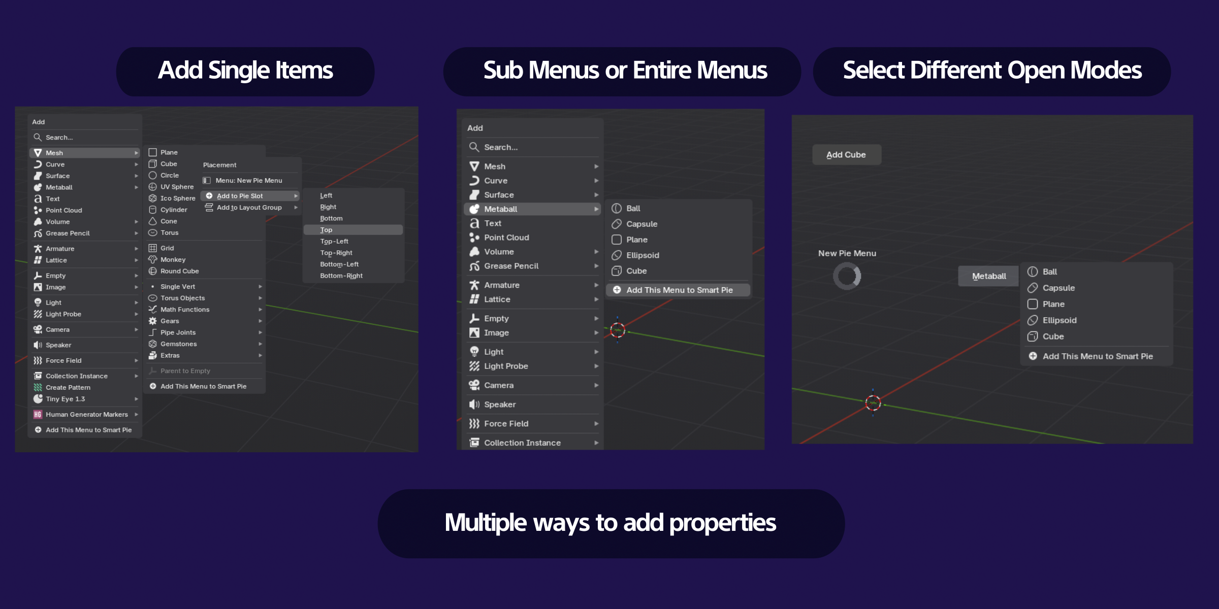 Different Ways to Add Items into the Pie Menus
