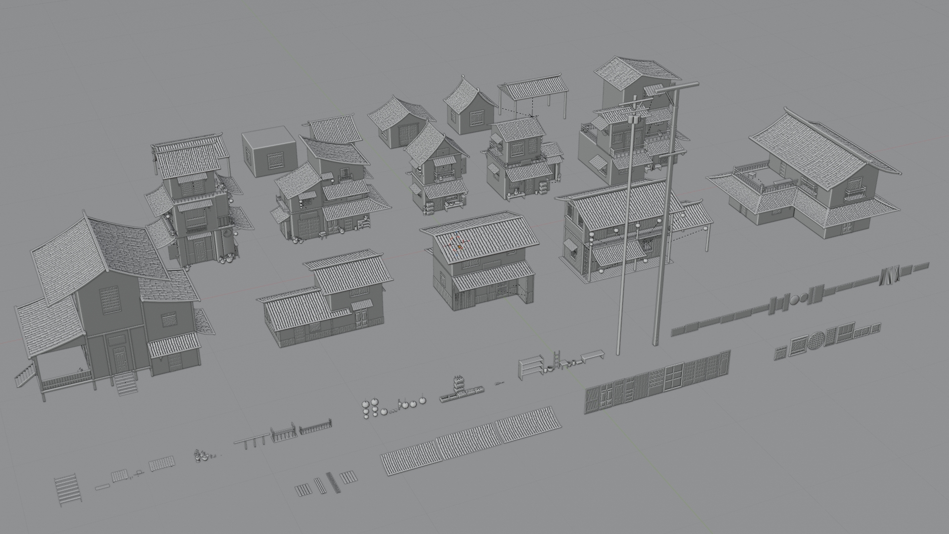 Dizzy Japan assets displayed inside Blender