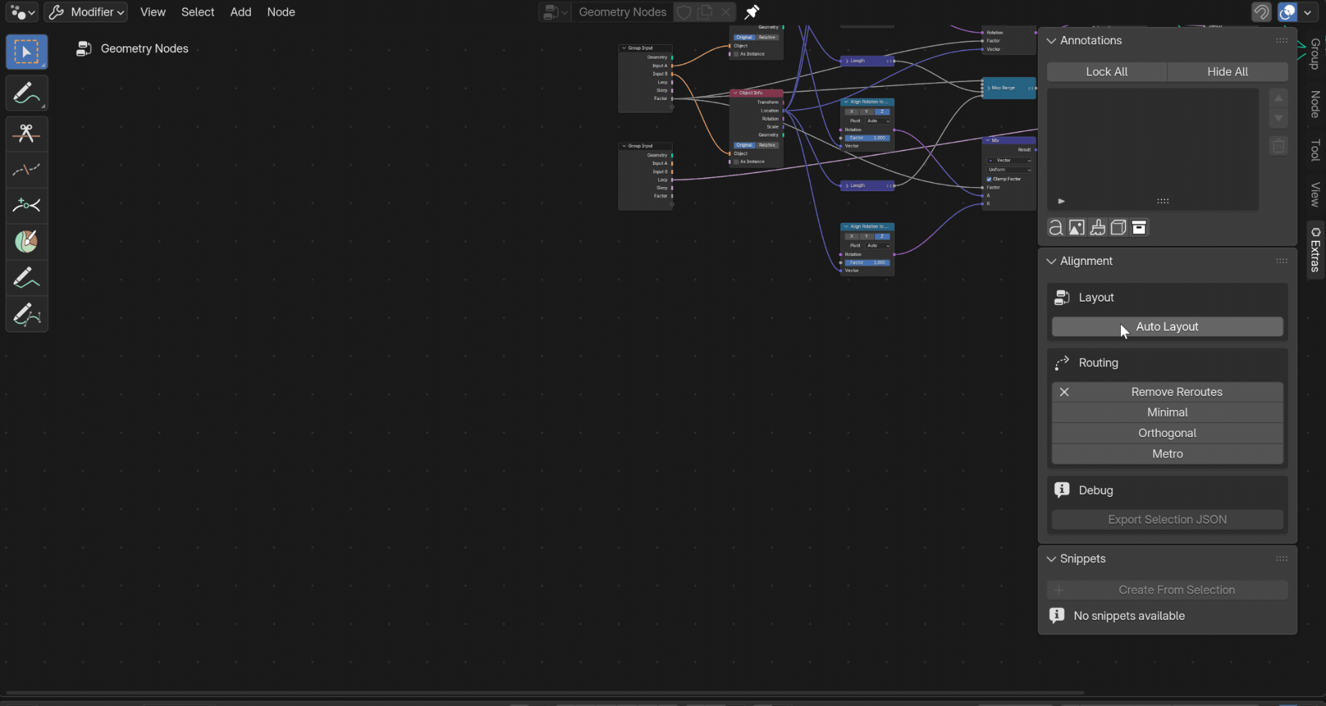 Auto layout and routing in the node editor