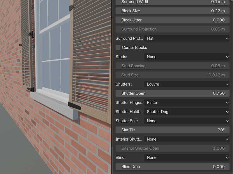Shutter hinge styles and adding your own materials in the Fenestra panel