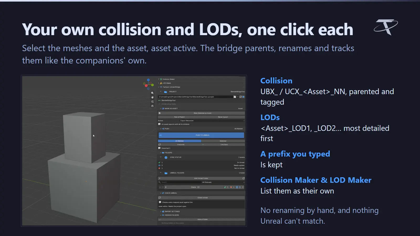 Selected meshes become the asset's collision and LODs