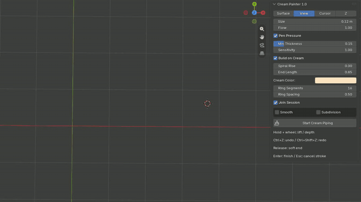 Cream Painter Pen Pressure controlling cream thickness with a tablet