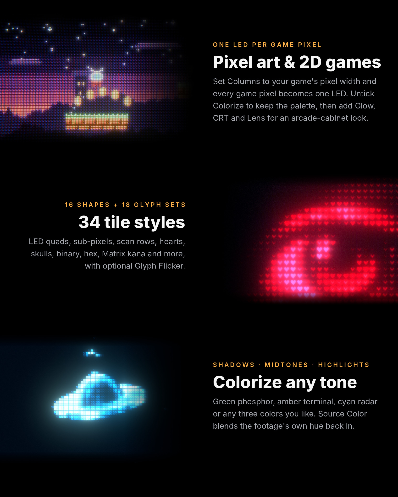 Pixel art and 2D games, 34 tile styles, colorize any tone