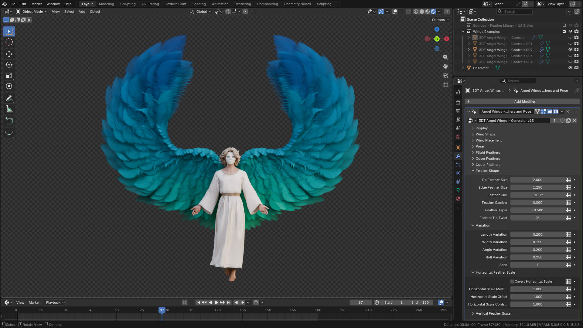 Angel Wings Generator wing shape and feather layers