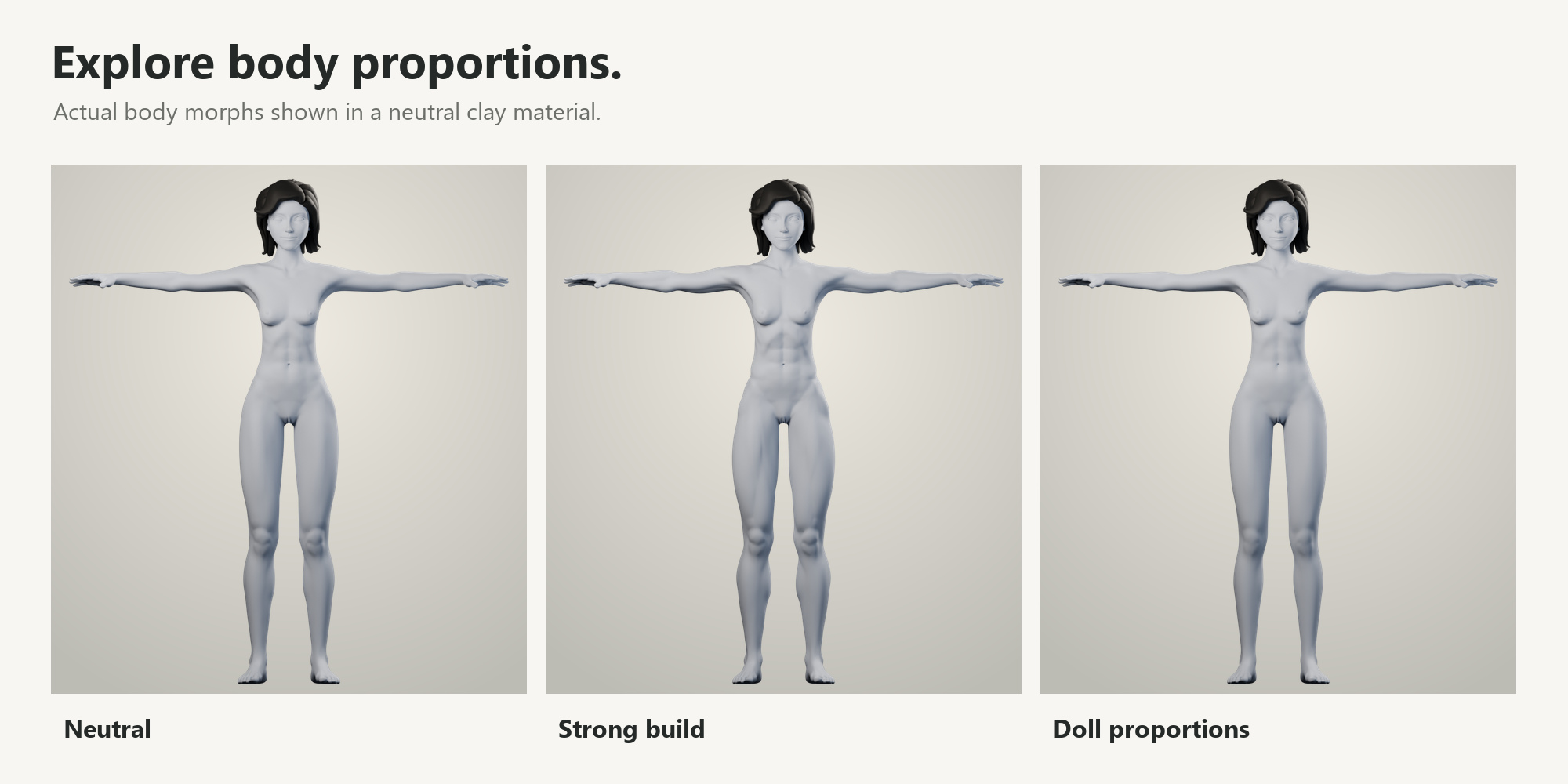Actual body proportions in clay shading