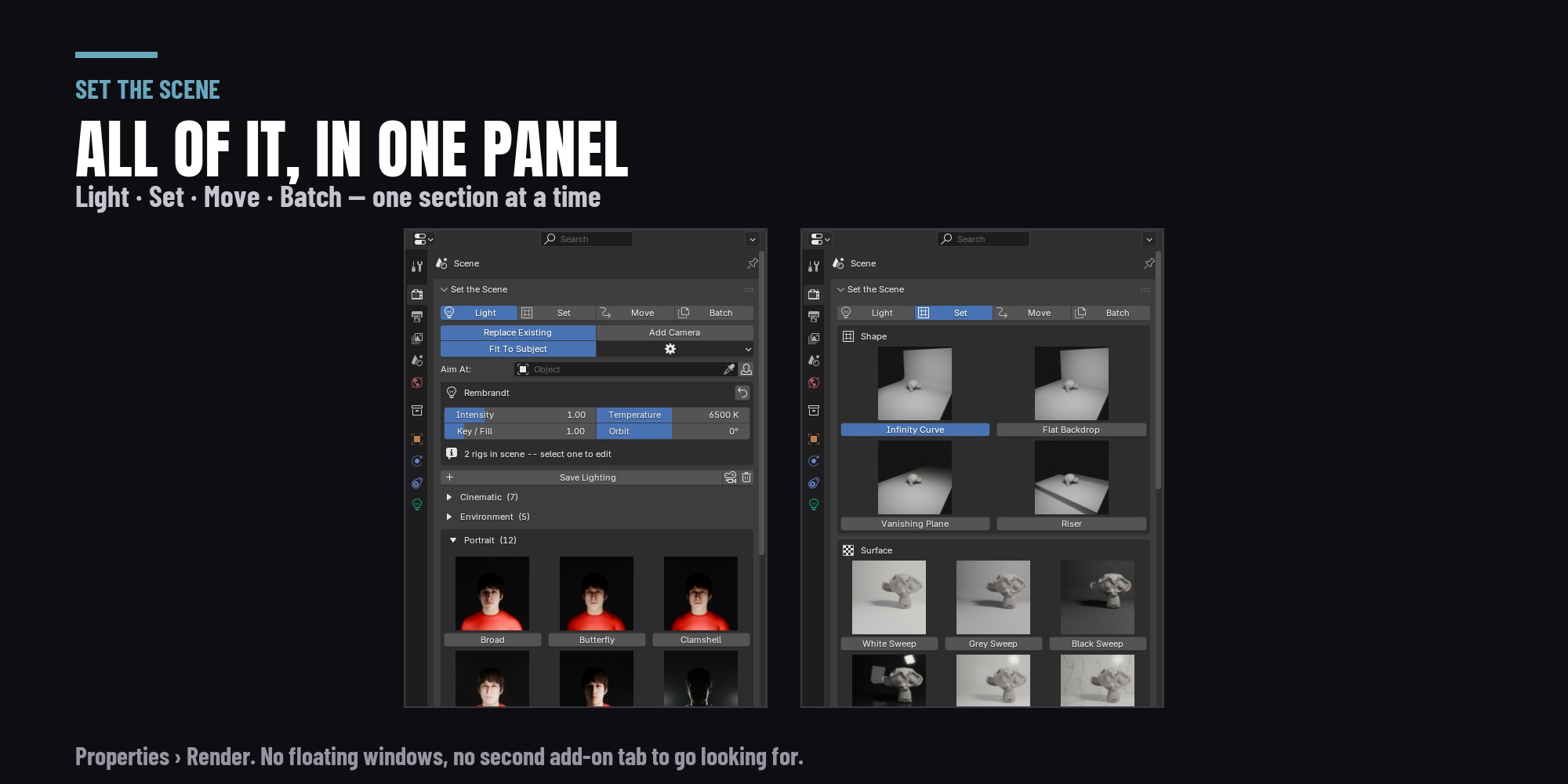 The Set the Scene panel on the Render tab