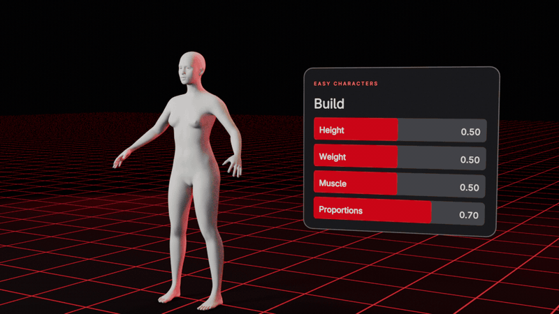 Easy Characters: one character from the first bare body to a dressed character that walks and runs