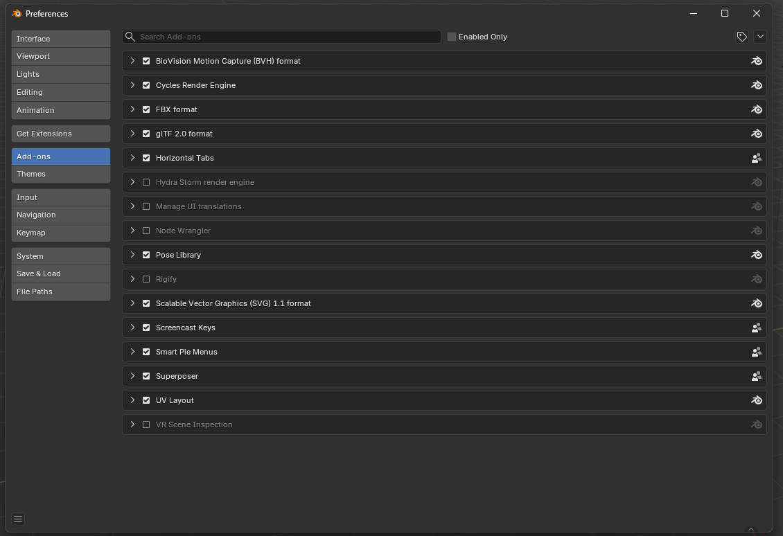 Open Blender Preferences Add-ons
