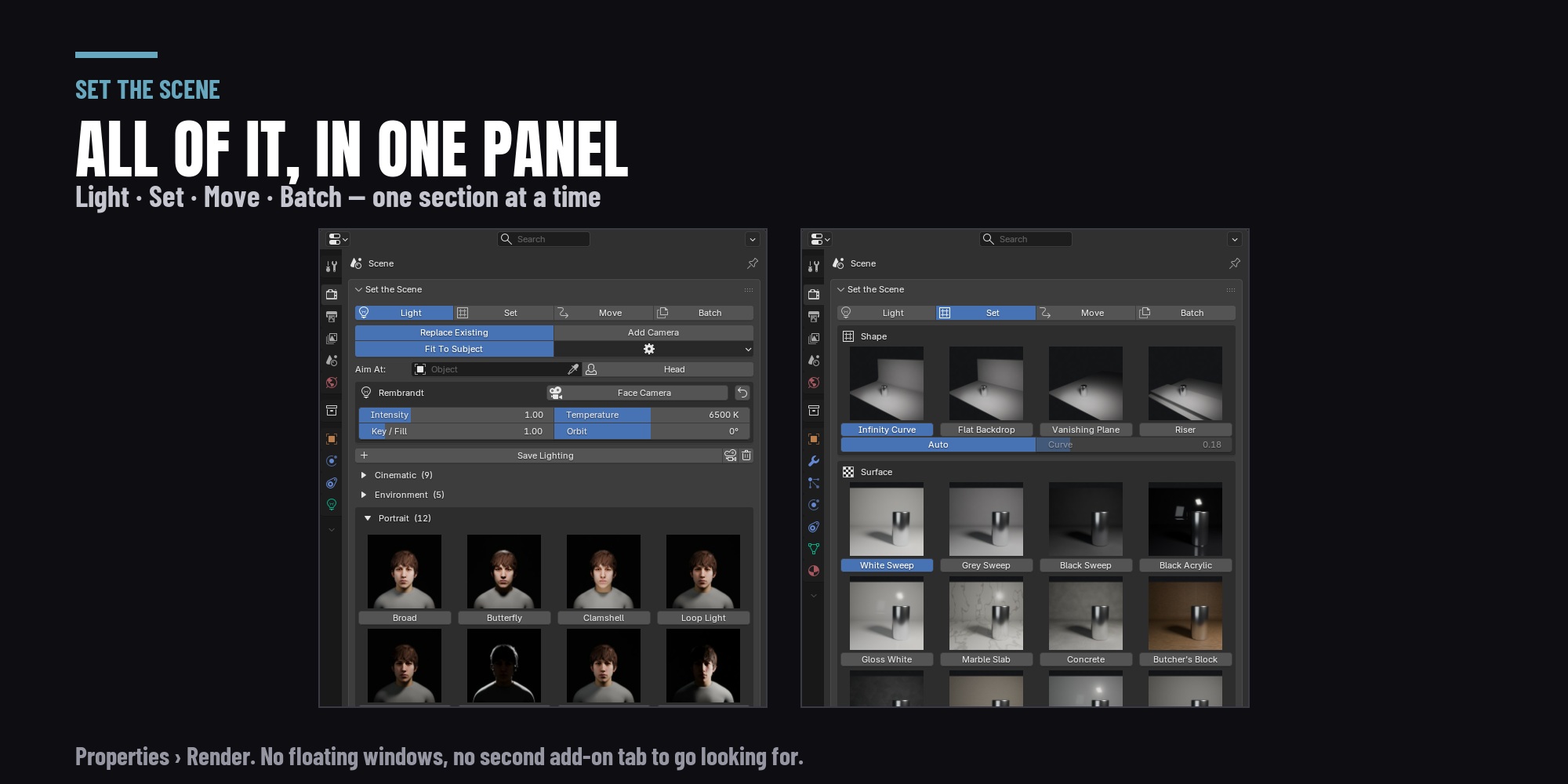 The Set the Scene panel on the Render tab