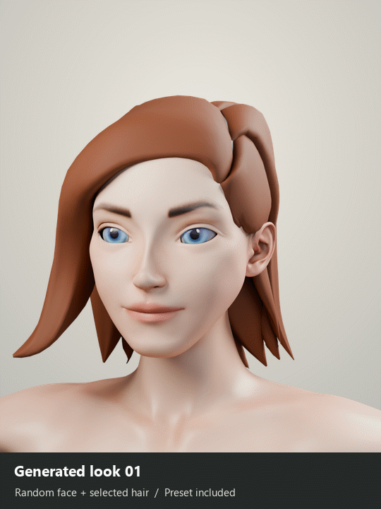 Six generated character looks with included presets