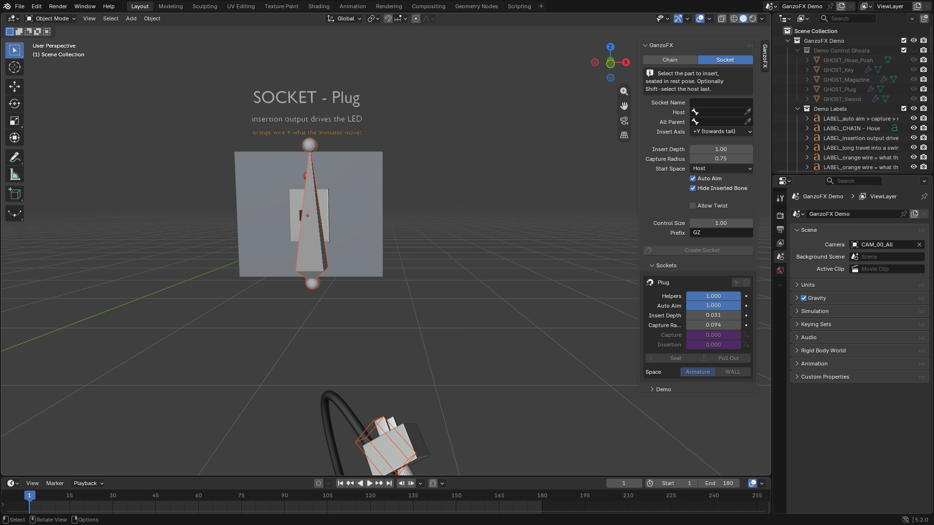 Socket - a sloppy hand, a perfect plug-in. The LED is driven by the Insertion output.