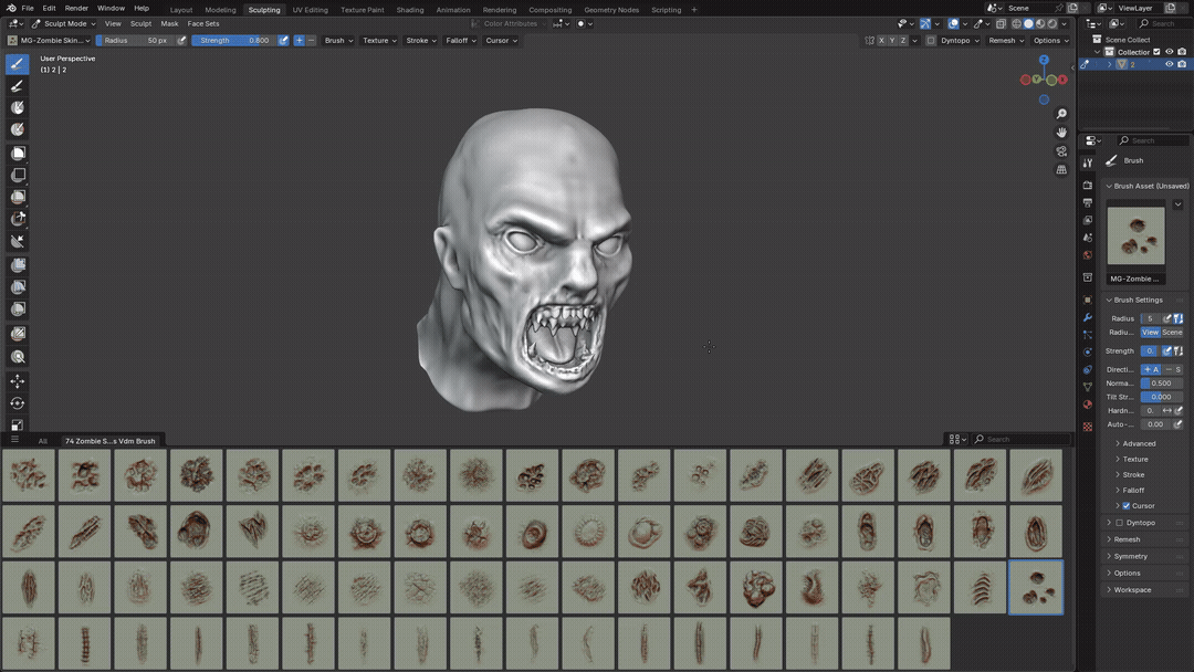 74 Zombie Skin & Scars VDM Brush & Alpha - Vol13