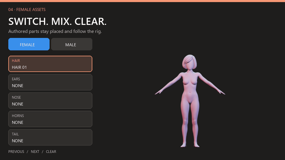 Female modular character styles