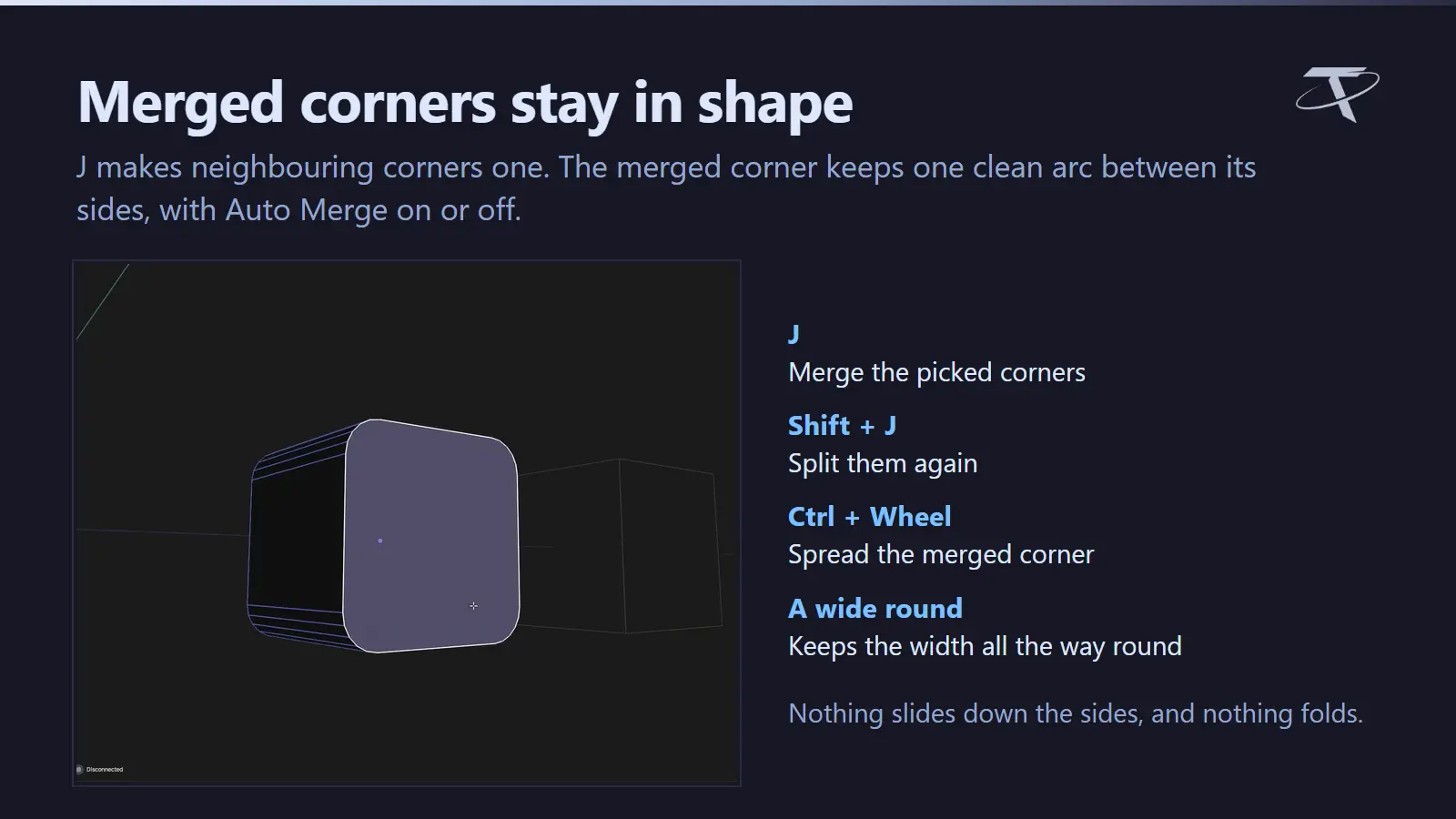 Merging corners that stay in shape