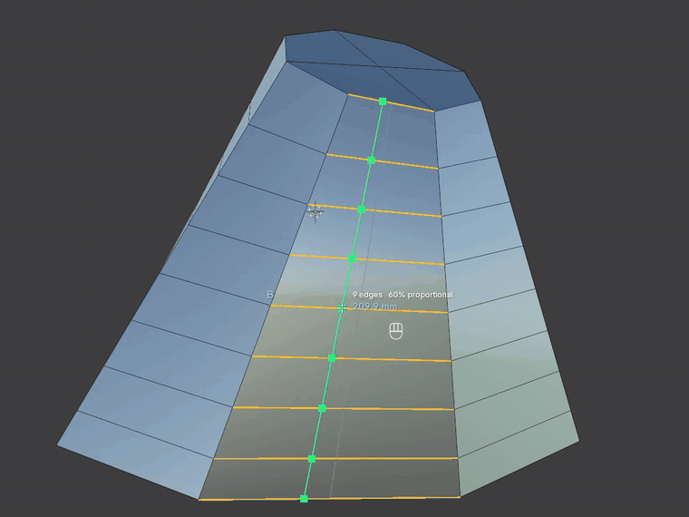 Pressing D changes the direction of a partial loop cut: no arrow, then an arrow pointing left, then right, then the cut growing on both sides