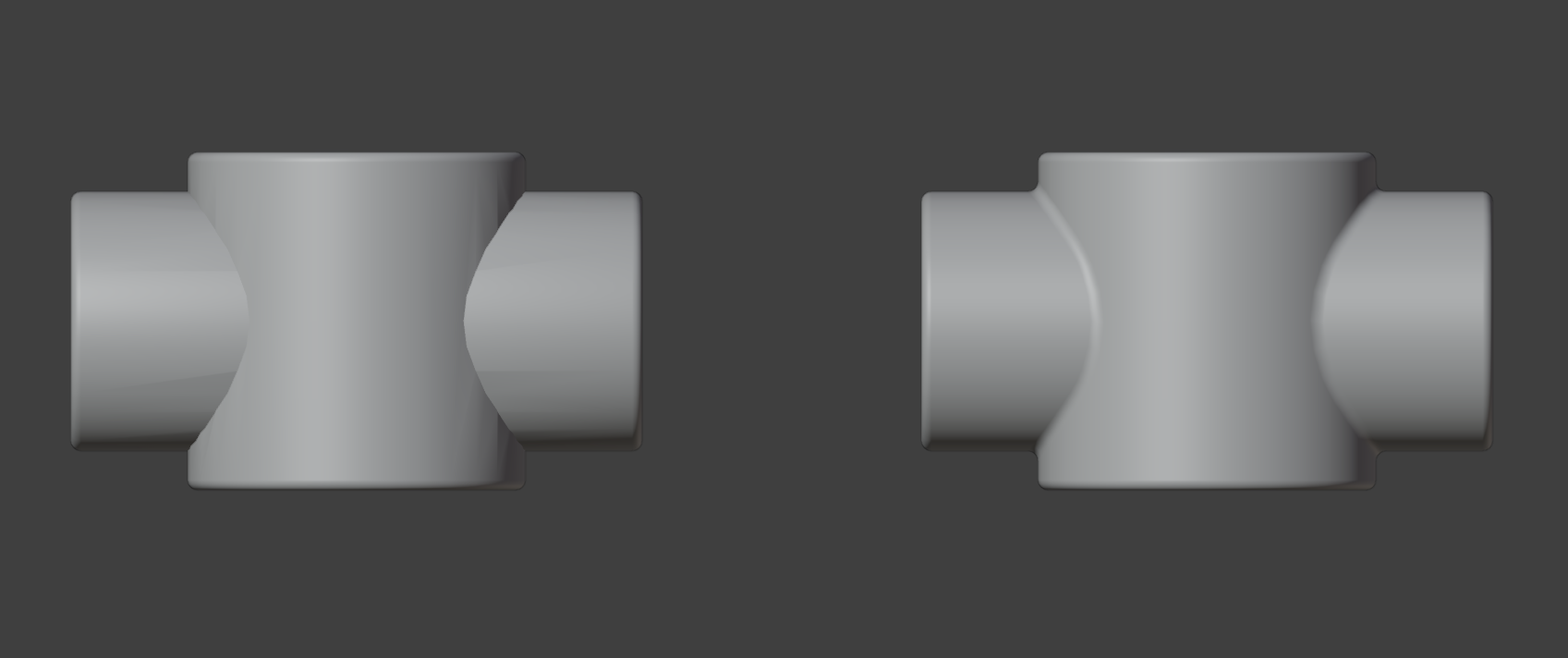 Side-by-side cylindrical junctions showing different edge transitions