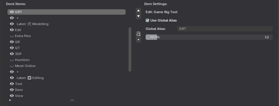 Dock item settings