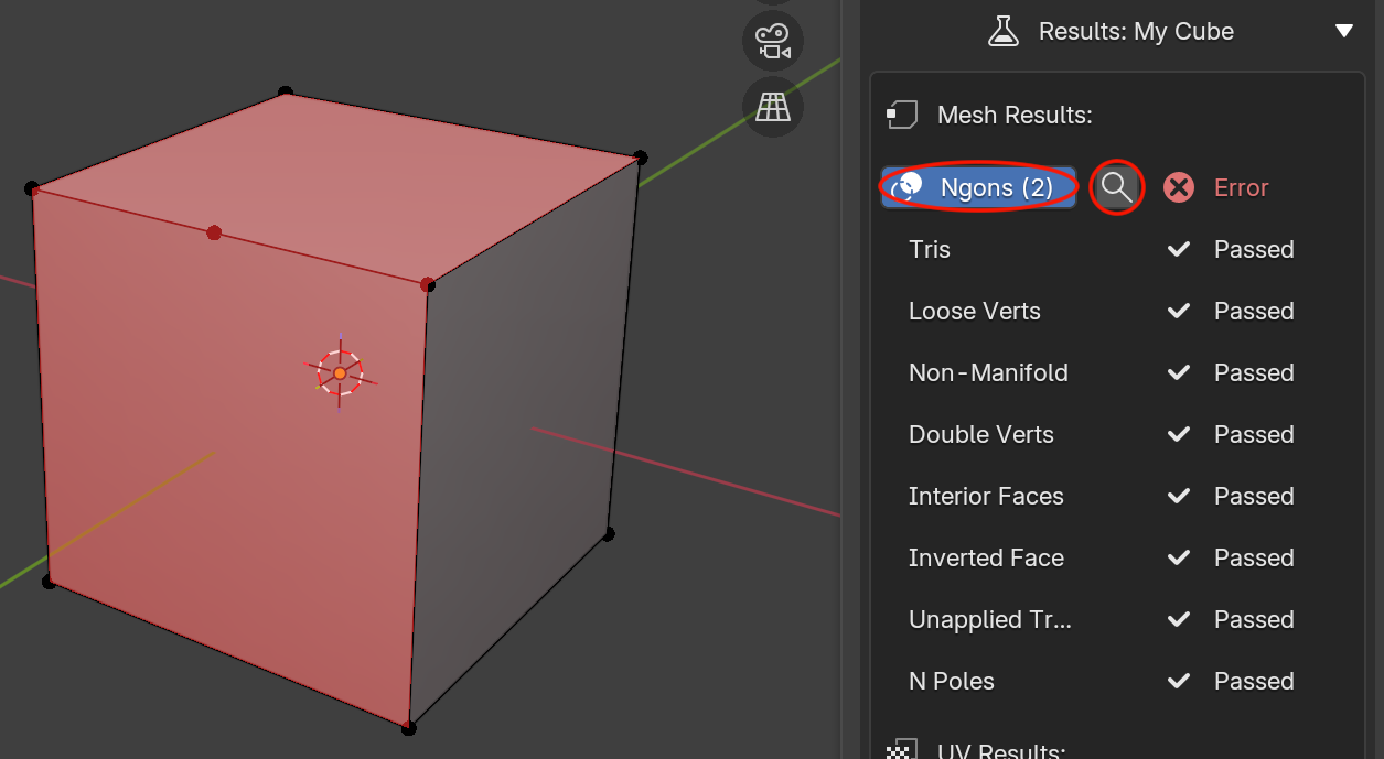 Clicking a flagged result highlights the exact geometry in the viewport