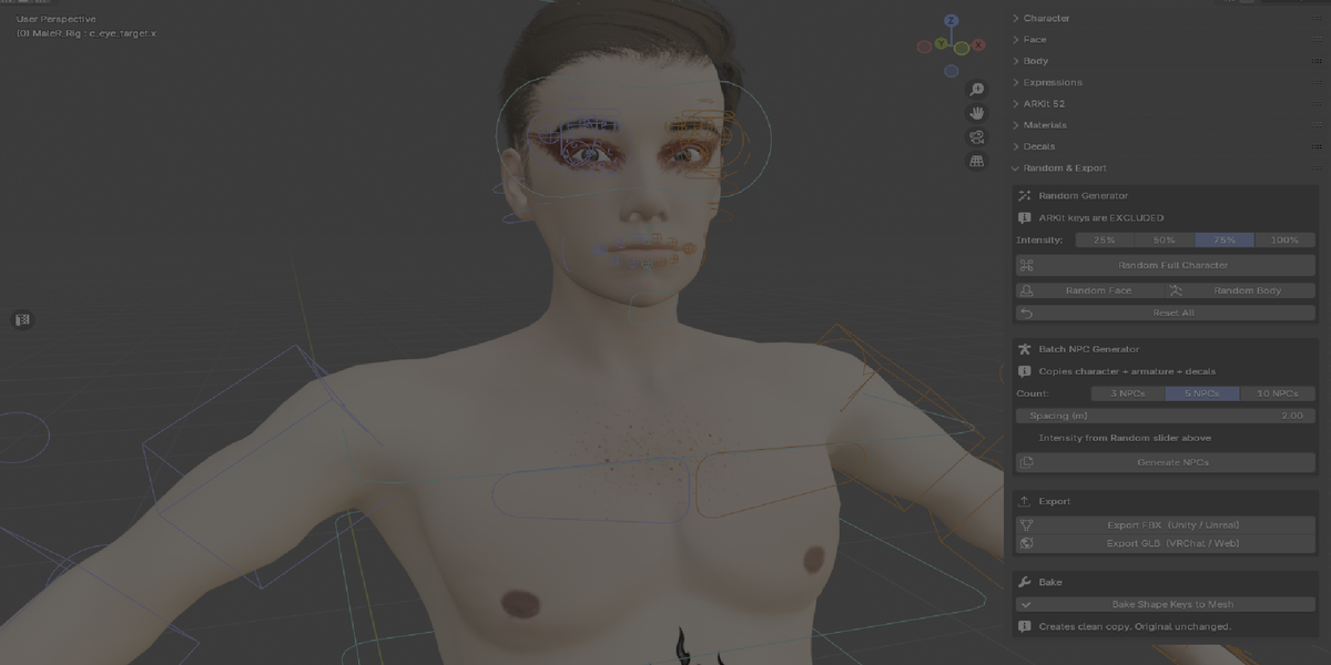 Male creator controls preview