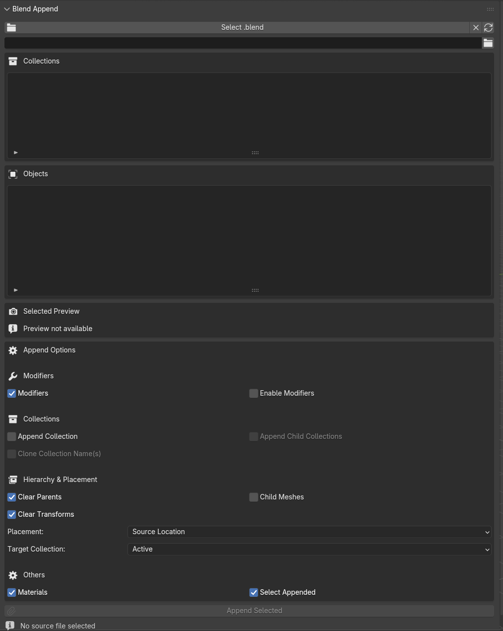 .blendAppend N-panel interface