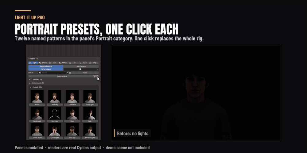 The Portrait presets clicked through in the panel