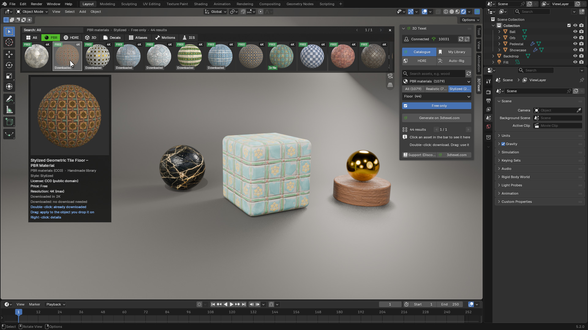 The 3D Texel asset bar and panel in Blender