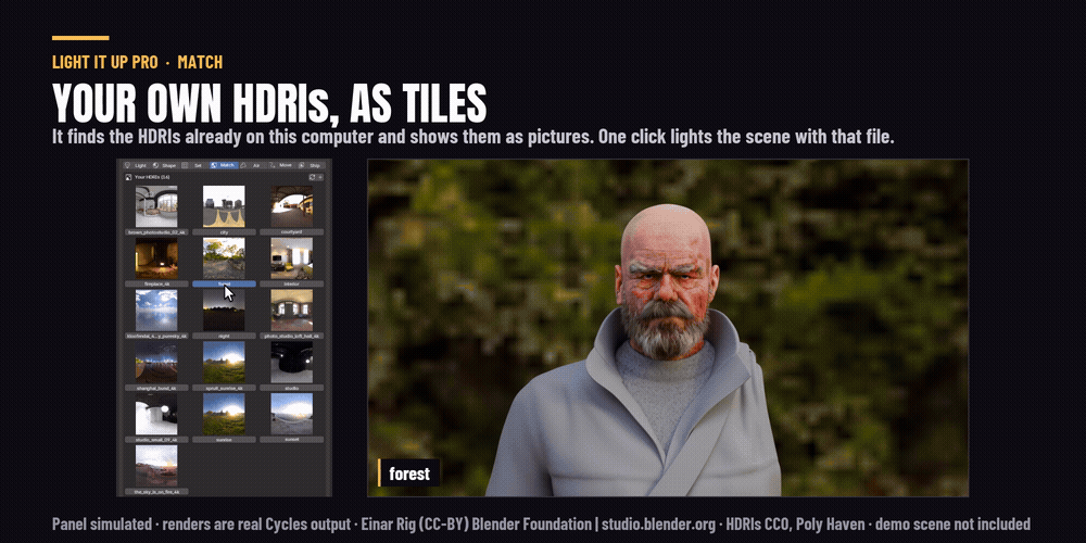 Clicking HDRI tiles in the panel