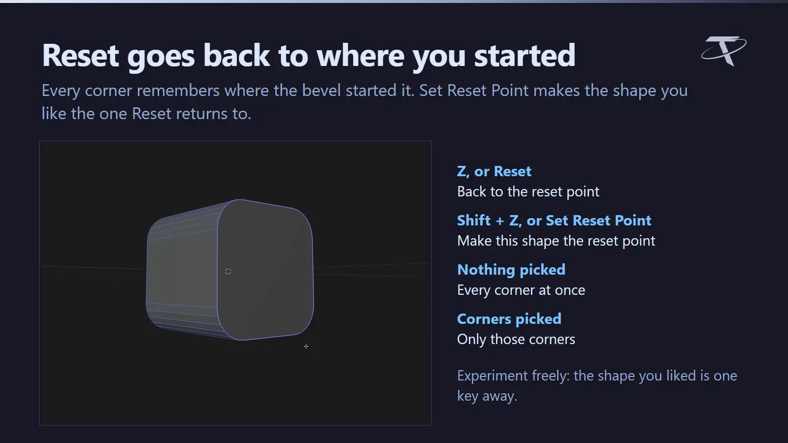 Set Reset Point and Reset on the bevel's corners