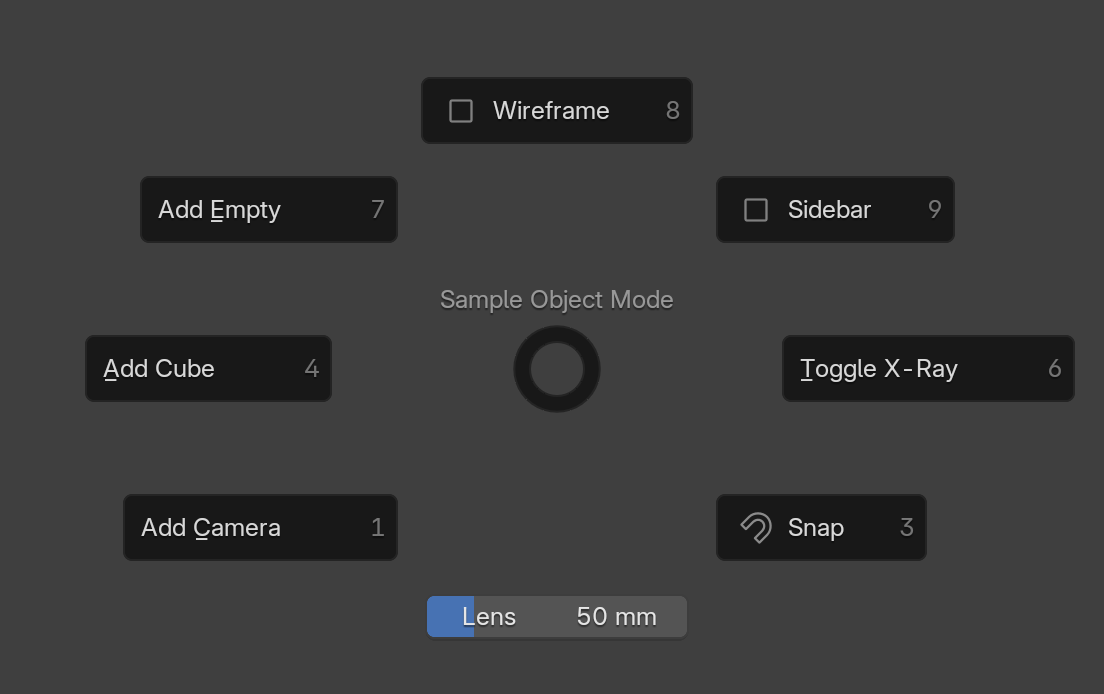 Custom Pie Menu with eight editable directions in Blender