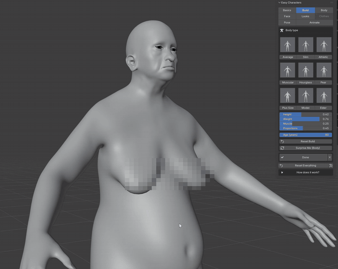 Easy Characters: the weight slider, from heavy to thin