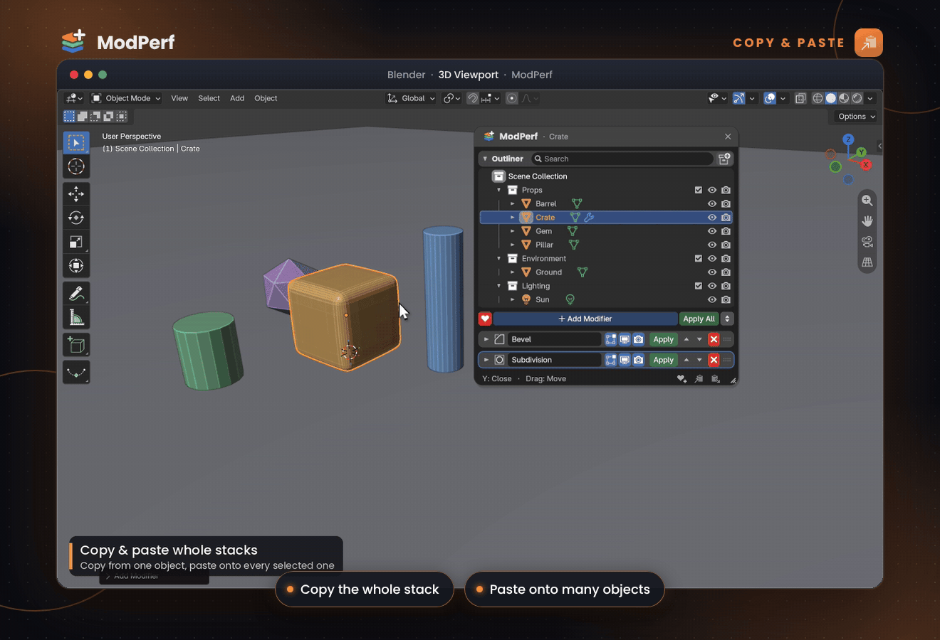 Copying a stack and pasting it onto three objects