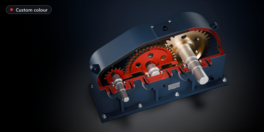 The gearbox caps in red, then in the materials' colours, then one colour per part, shuffled twice