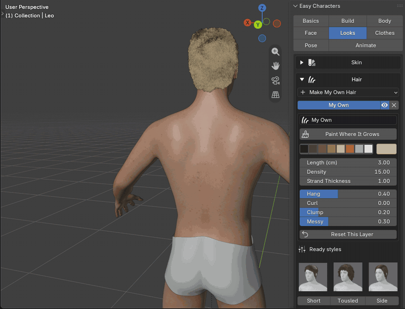 Easy Characters: painting hair on the back, then changing it with the sliders