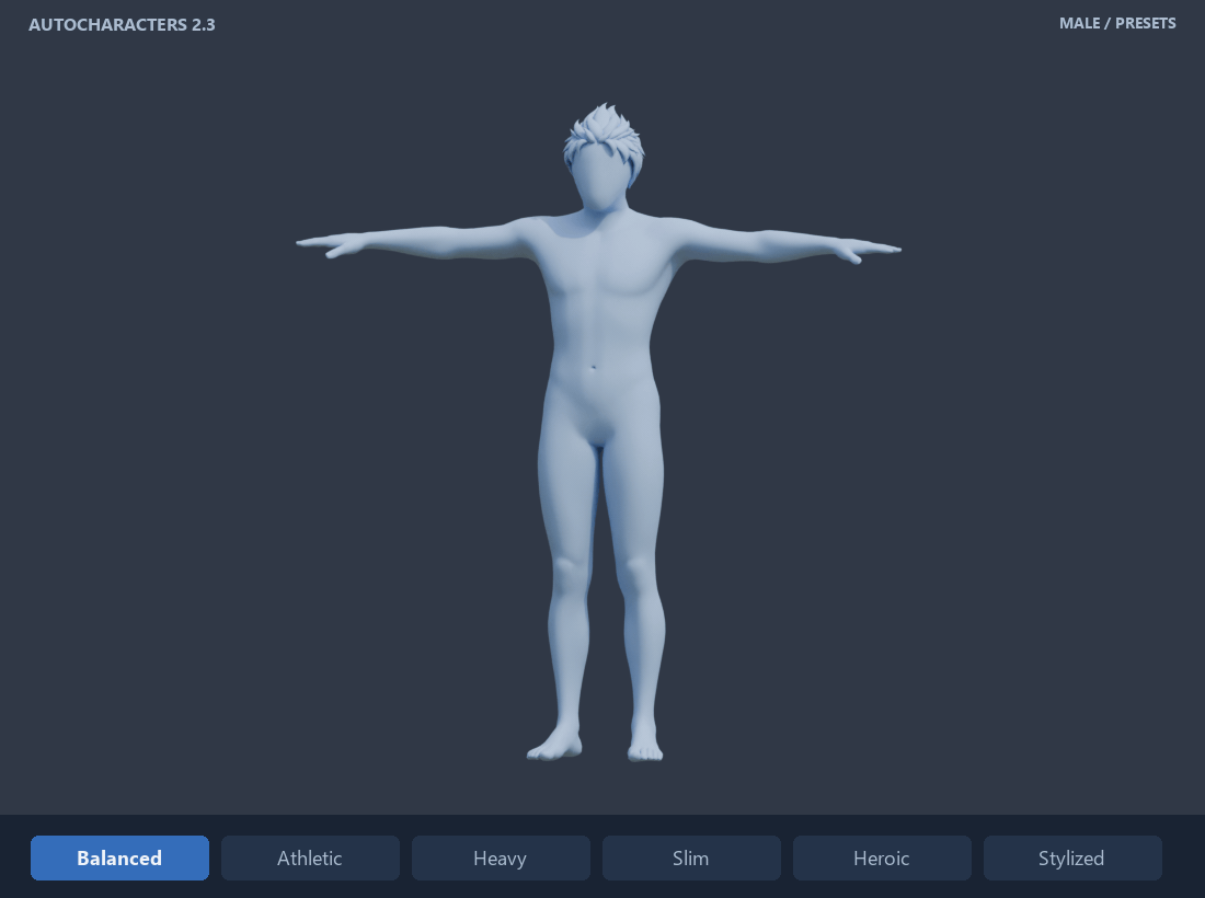 Male body preset variations in Blender