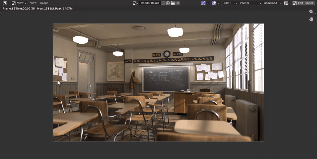 Edit Render: graded with the Camera Raw filter, the scene changed, Render & Update keeps every edit