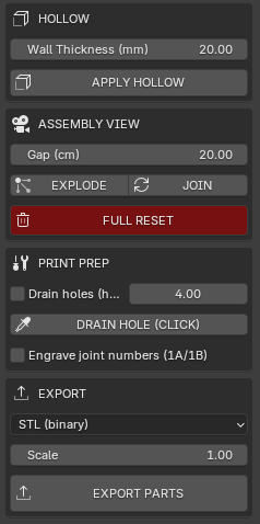 Hollow, Assembly View, Print Prep and Export