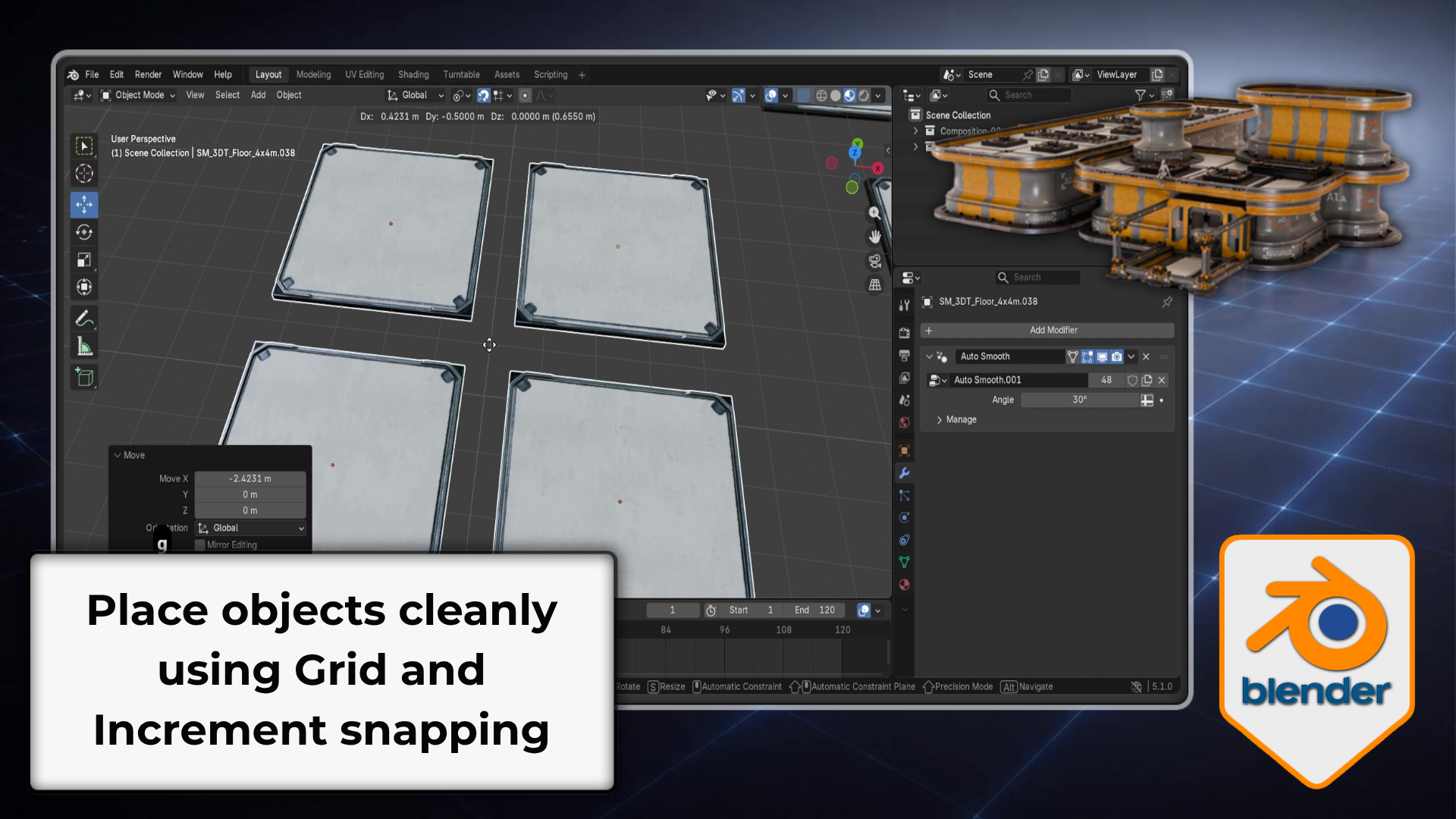 Grid and Increment snapping for clean modular placement in Blender