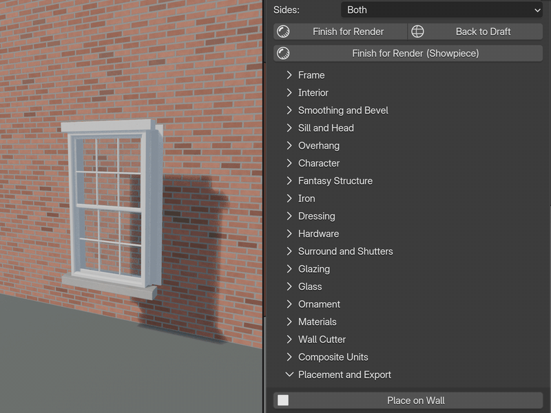 Placing a window on a wall and cutting the wall