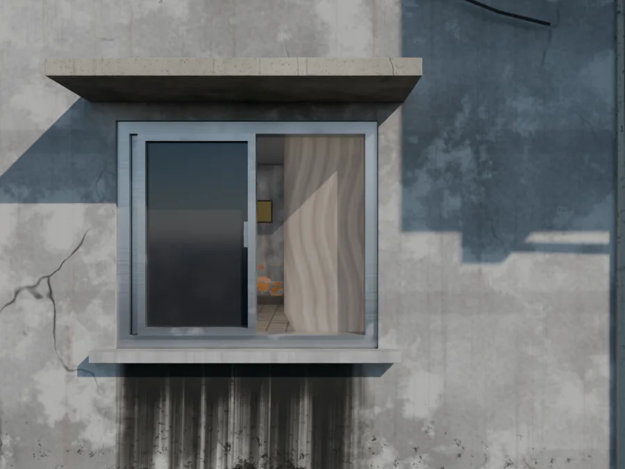 Sliding window and curtain