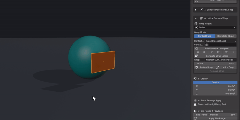 A flat panel wrapped and dragged across a sphere