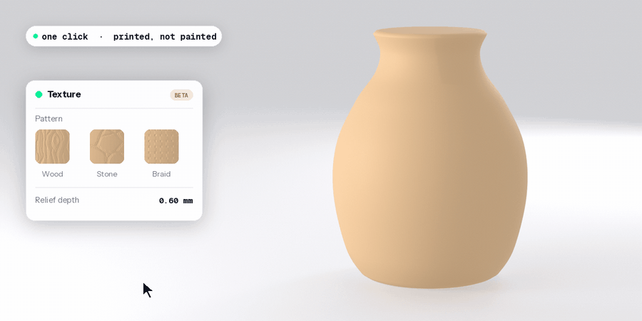 A vase switching between wood, stone and braid textures