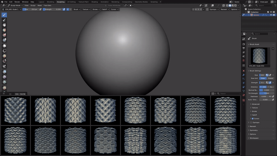 57 Tileable Dragon and Creature Scale Asset Brushes in Blender