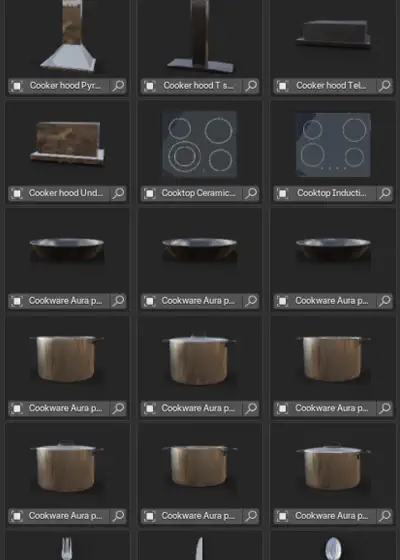 Examples of various assets from kitchen category