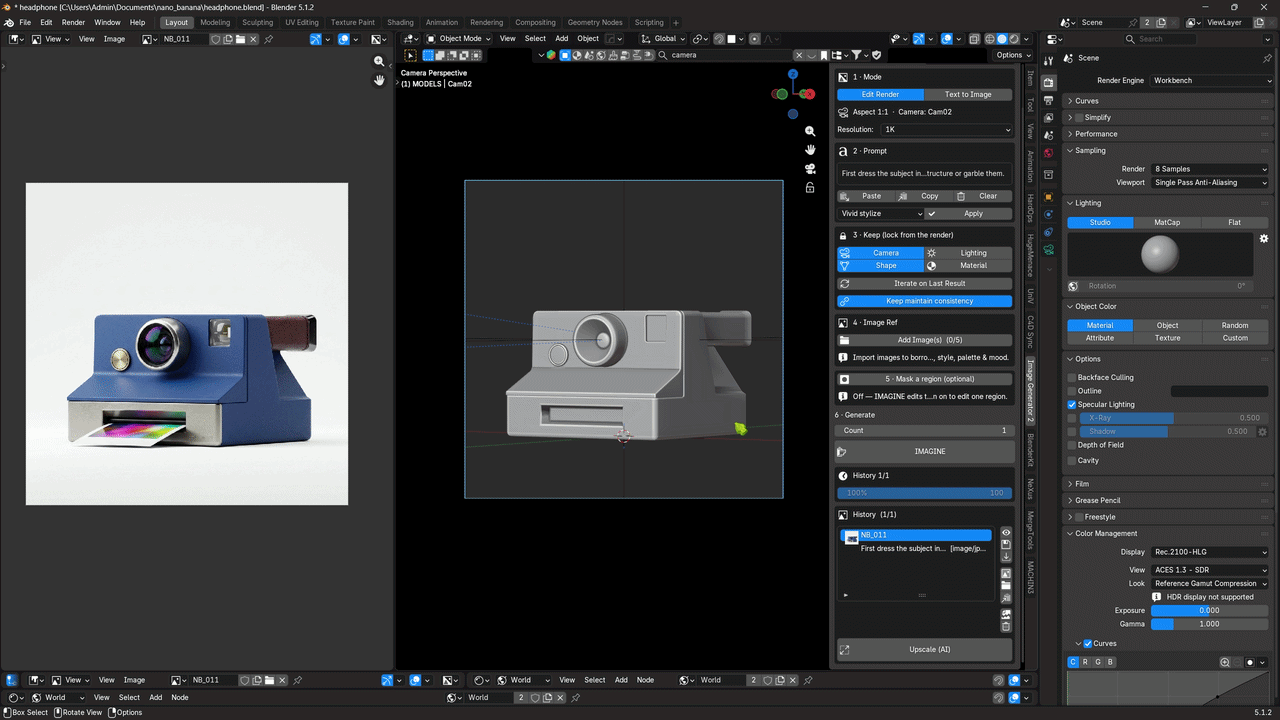 Image Generator 2.5 multiple camera consistency workflow