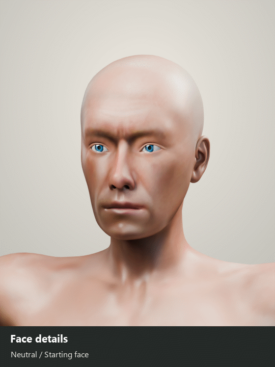 Male seven face-detail variations with readable holds