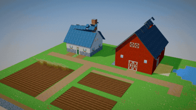Trees, crops and fences being added to a farm