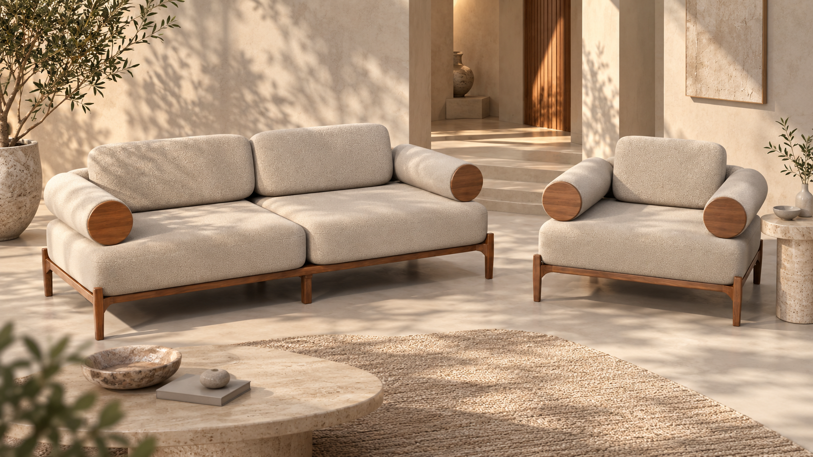 Modern sofa and armchair interior render